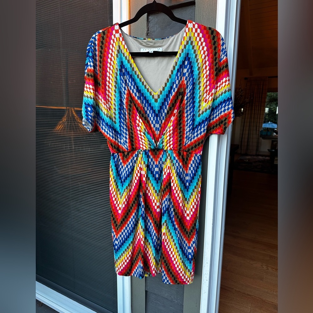 Trina Turk Women's Geometric Print Dolman Sleeve V Neck Dress Size 8